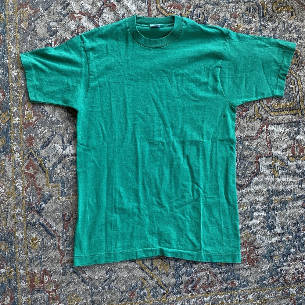 Vintage Green Fruit of the Loom Blank Tee Shirt Large 90s Single Stitch USA